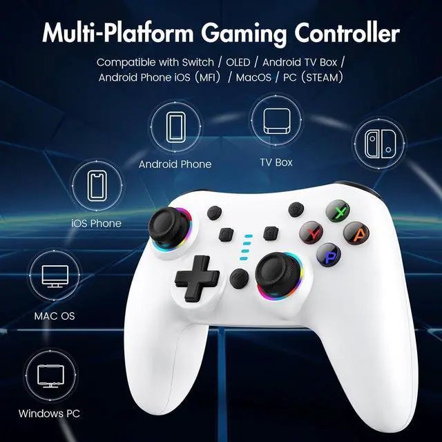 Alt view image 2 of 7 - Antstech Controller for Switch, Wireless Controller Compatible with Switch/Switch Lite/PC, Wireless Gamepad with 7 LED Colors, Motor Vibration, and Turbo Function