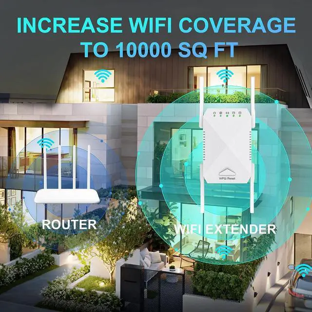 Alt view image 6 of 7 - WiFi Extender, 2024 Fastest WiFi Booster 1200Mbps Dual Band (5GHz/2.4GHz) WiFi Extenders Signal Booster for Home, Internet Booster WiFi Repeater Covers up to 10000sq. ft and 45 Devices (White)