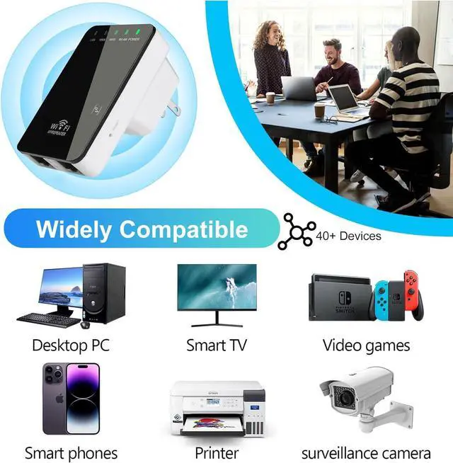 Alt view image 7 of 7 - WiFi Booster/WiFi Range Extender, 300Mbps 2.4GHz WiFi Extender Signal Booster Mini Compact Amplificateur WiFi with Fast Ethernet Port, WPS Button,3 in 1 AP/Router/Repeater, Works with Any WiFi Router