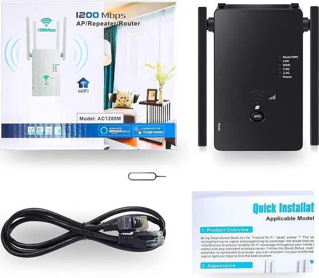 Alt view image 7 of 7 - WiFi Extender Booster, 1200Mbps WiFi Booster, 4 Antennas WiFi Extender 5GHz & 2.4GHz Dual Band WiFi Repeater for Home, Ethernet Port Works with Any Wi-Fi Router, Easy Setup