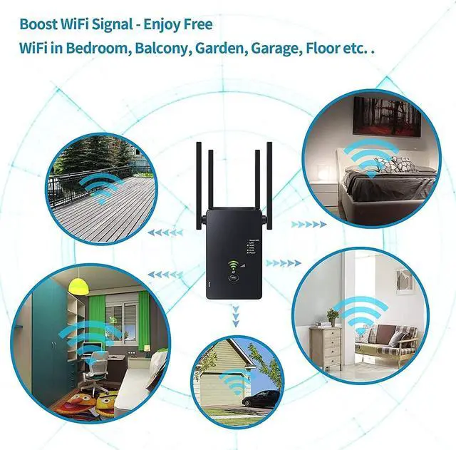 Alt view image 3 of 7 - WiFi Extender Booster, 1200Mbps WiFi Booster, 4 Antennas WiFi Extender 5GHz & 2.4GHz Dual Band WiFi Repeater for Home, Ethernet Port Works with Any Wi-Fi Router, Easy Setup