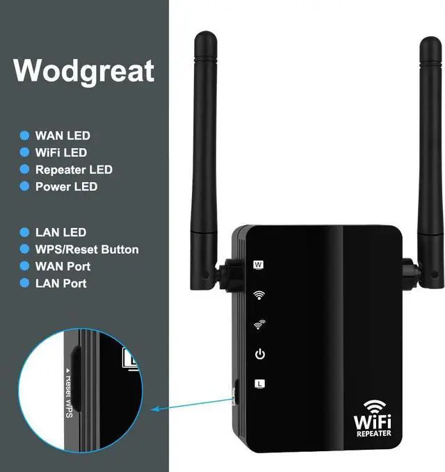 Alt view image 2 of 7 - WiFi Extender, 300Mbps WiFi Booster WiFi Range Extender WiFi Internet Booster for Home Single Band 2.4GHz, WPS Setup, WiFi Repeater with Ethernet Port, Covers Up to 1200 Sq.ft and 45 Devices