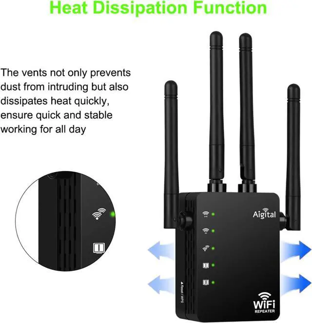 Alt view image 4 of 7 - 1200Mbps WiFi Extender Internet Booster, Dual Band WiFi Repeater 2.4GHz 300Mbps&5GHz 867Mbps, Mini WiFi Range Extender with Fast Ethernet Ports,Compatible with All Routers