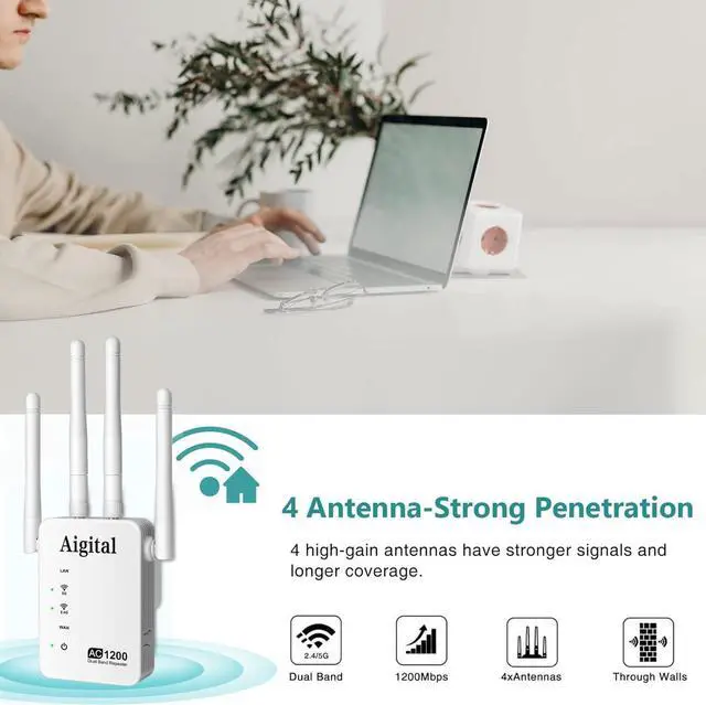 Alt view image 6 of 7 - WiFi Booster/WiFi Range Extender AC 1200Mbps Dual Band (5GHz&867Mbps/2.4GHz&300Mbps) WiFi Repeater with Ethernet Port-Covers Up to 2,000 Sq.ft and 35 Devices, Quick Setup, Internet Booster for Home