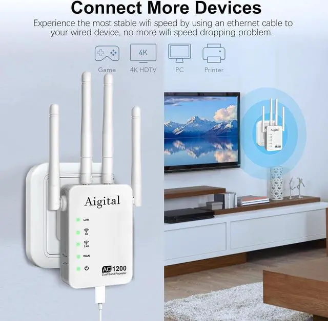 Alt view image 3 of 7 - WiFi Booster/WiFi Range Extender AC 1200Mbps Dual Band (5GHz&867Mbps/2.4GHz&300Mbps) WiFi Repeater with Ethernet Port-Covers Up to 2,000 Sq.ft and 35 Devices, Quick Setup, Internet Booster for Home