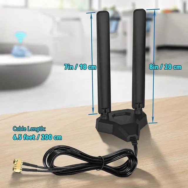 Alt view image 3 of 7 - Eightwood WiFi 6E Tri-Band Antenna 6GHz 5GHz 2.4GHz Gaming WiFi Antenna Magnetic Base with 6.5ft Extension Cable for PC Desktop Computer PCIe WiFi 6E Card, WiFi Router
