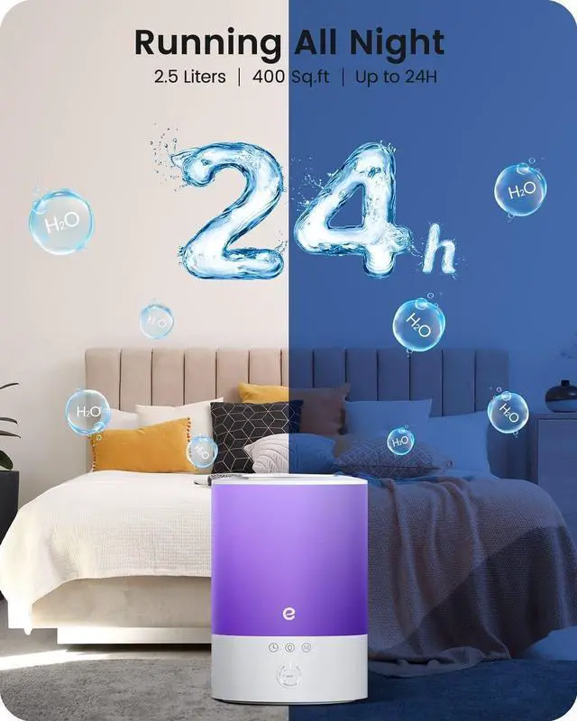 Alt view image 5 of 7 - Esemoil 2.5L Cool Mist Humidifiers for Bedroom Large Room, Smart WiFi Air Humidifier with Top-Fill & 28dB Quiet, 24H Ultrasonic Diffuser for Plants, 8 Color Light, Voice Control, Works with Alexa