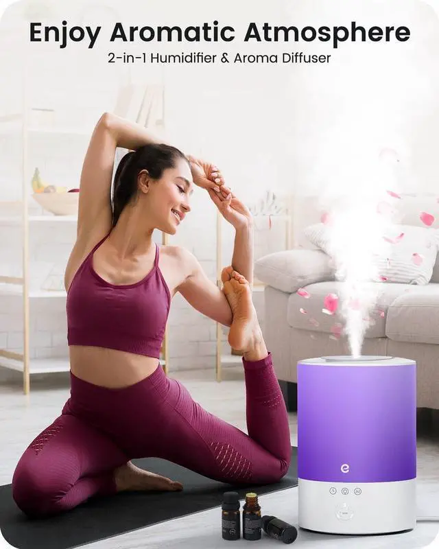 Alt view image 6 of 7 - Esemoil 2.5L Cool Mist Humidifiers for Bedroom Large Room, Smart WiFi Air Humidifier with Top-Fill & 28dB Quiet, 24H Ultrasonic Diffuser for Plants, 8 Color Light, Voice Control, Works with Alexa