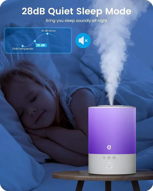 Alt view image 4 of 7 - Esemoil 2.5L Cool Mist Humidifiers for Bedroom Large Room, Smart WiFi Air Humidifier with Top-Fill & 28dB Quiet, 24H Ultrasonic Diffuser for Plants, 8 Color Light, Voice Control, Works with Alexa