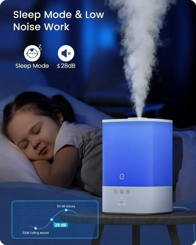 Alt view image 3 of 7 - Humidifiers for Bedroom Large Room, Esemoil Smart Cool Mist Humidifiers, 3.5L Top Fill & 28dB Quiet, 40H Plant Air Ultrasonic Diffuser with 8 Color Light, Voice Control, Compatible with Alexa