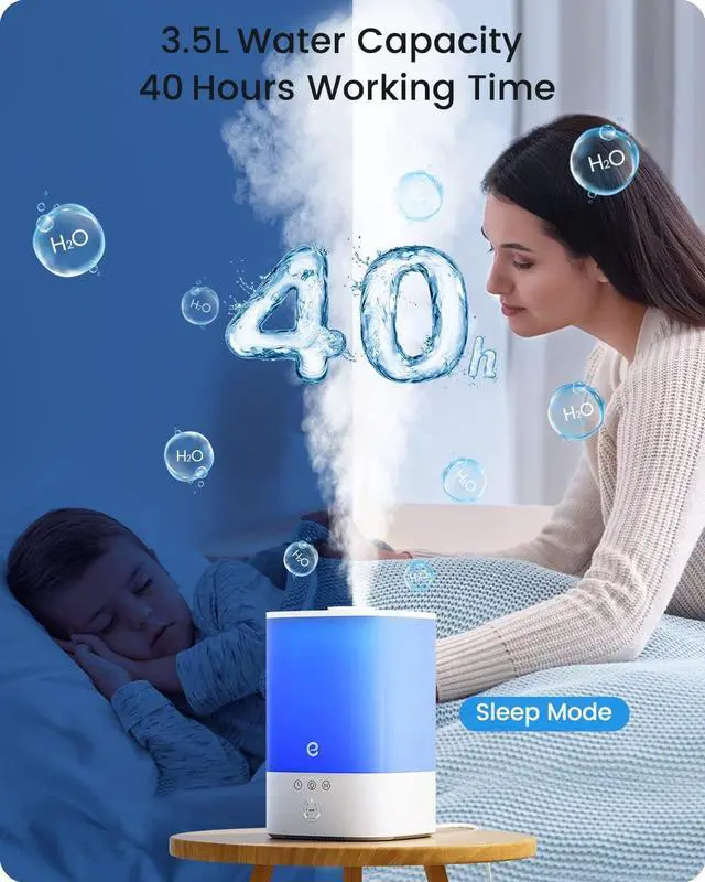 Alt view image 2 of 7 - Humidifiers for Bedroom Large Room, Esemoil Smart Cool Mist Humidifiers, 3.5L Top Fill & 28dB Quiet, 40H Plant Air Ultrasonic Diffuser with 8 Color Light, Voice Control, Compatible with Alexa