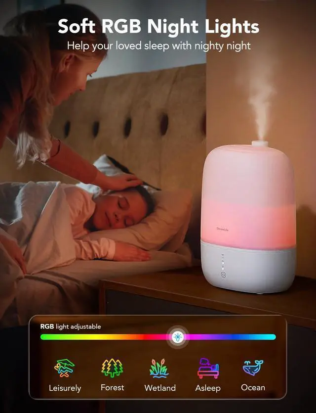 Alt view image 5 of 7 - GoveeLife Smart 3L Humidifiers for Bedroom, Top Fill Cool Mist with Essential Oil Diffuser, Humidity Control, WiFi Air Humidifier with Night Light, 360° Nozzle, for Baby, Plants, Home, Work with Alexa