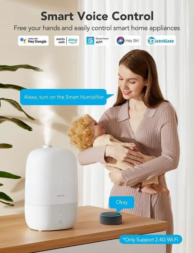 Alt view image 6 of 7 - GoveeLife Smart 3L Humidifiers for Bedroom, Top Fill Cool Mist with Essential Oil Diffuser, Humidity Control, WiFi Air Humidifier with Night Light, 360° Nozzle, for Baby, Plants, Home, Work with Alexa