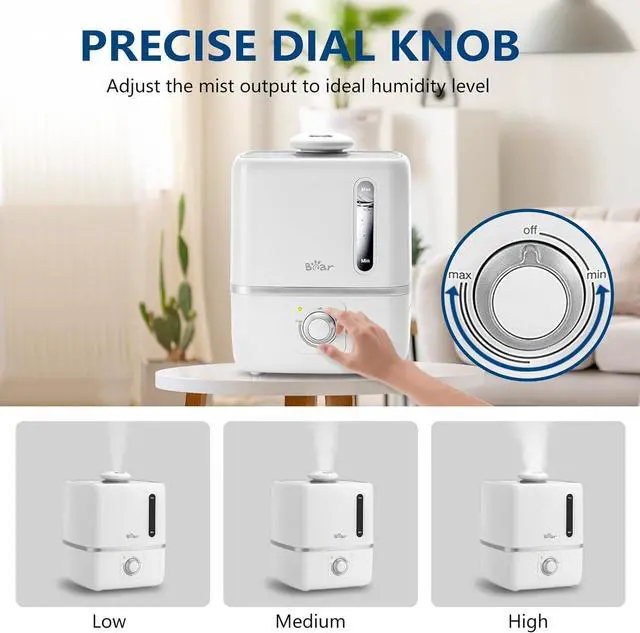 Alt view image 5 of 7 - Humidifiers for Bedroom, 3L Quiet Cool Mist Humidifier with 360° Nozzle, Essential Oil Diffuser, Rapid Ultrasonic Humidifier for Baby Nursery and Plant, Auto Shut-Off, 25H Work Time, White