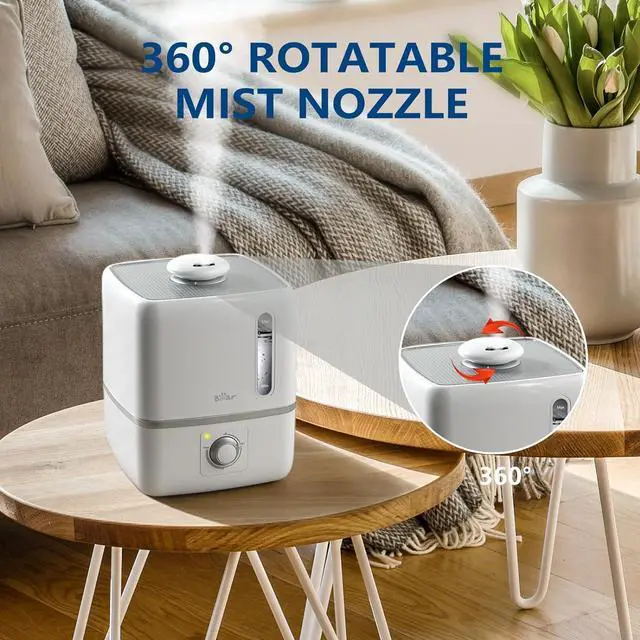 Alt view image 2 of 7 - Humidifiers for Bedroom, 3L Quiet Cool Mist Humidifier with 360° Nozzle, Essential Oil Diffuser, Rapid Ultrasonic Humidifier for Baby Nursery and Plant, Auto Shut-Off, 25H Work Time, White