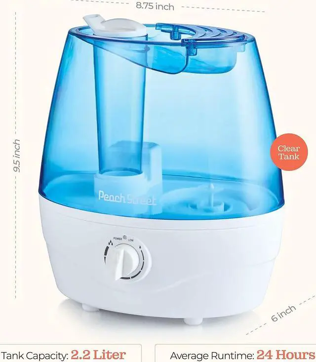 Alt view image 7 of 7 - Cool Mist Humidifiers for Bedroom - 2.2L Water Tank, Baby, Office, Quiet Ultrasonic Air Vaporizer, Adjustable Mist Level, 360 Nozzle Rotation, Auto-Shut Off, Large Area Humidifier Easy Fill and Clean