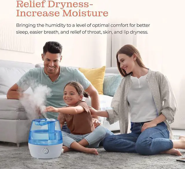 Alt view image 4 of 7 - Cool Mist Humidifiers for Bedroom - 2.2L Water Tank, Baby, Office, Quiet Ultrasonic Air Vaporizer, Adjustable Mist Level, 360 Nozzle Rotation, Auto-Shut Off, Large Area Humidifier Easy Fill and Clean