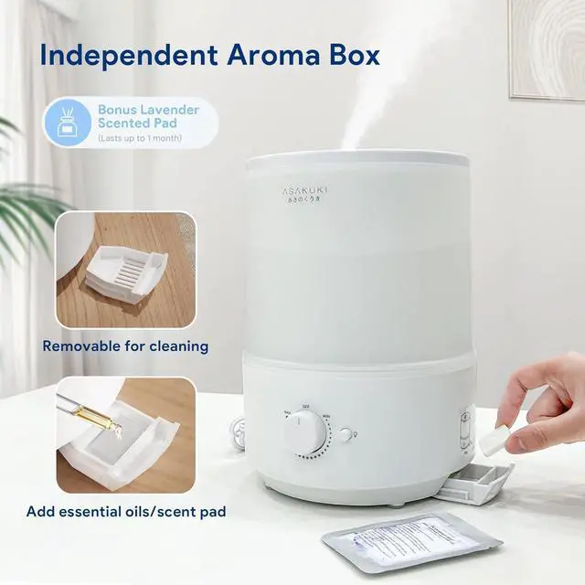 Alt view image 6 of 7 - ASAKUKI Humidifiers for Bedroom Home, 3L Top Fill Cool Mist Small Air Humidifier for Baby Nursery Plants Large Room, Essential Oil Diffuser, Night Light, Quiet, Auto Shut-Off, 360 Nozzle, 30H Runtime