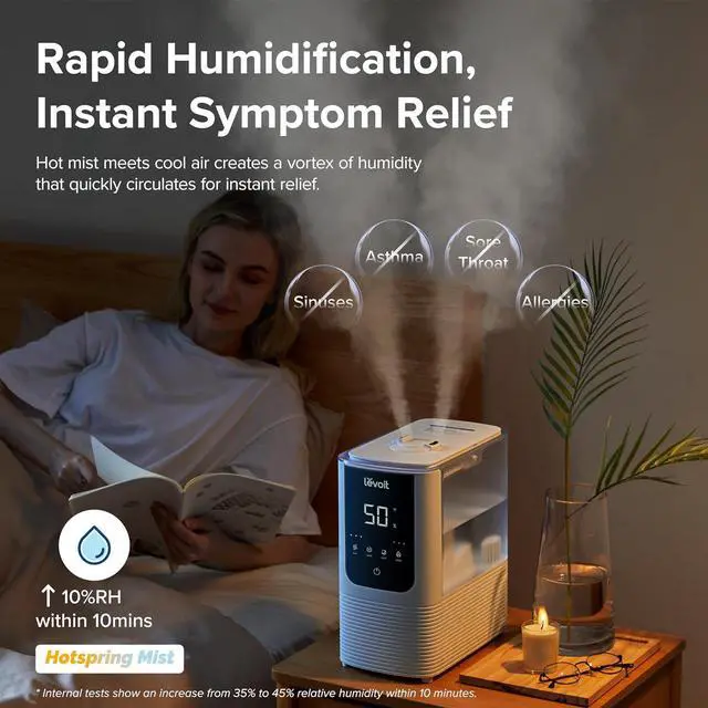 Alt view image 6 of 7 - LEVOIT Humidifier for Bedroom Large Room Home, OasisMist Smart Cool and Warm Mist Humidifiers, Auto Customized Humidity, Ultrasonic Top Fill Oil Diffuser for Baby and Plants, Quiet, 4.5L, White