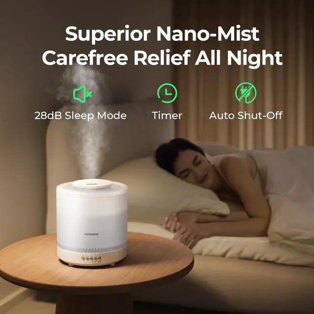 Alt view image 5 of 7 - Homvana Humidifiers for Bedroom 1.8 L Top-Fill Cool Mist Humidifier for Baby Nursery Plants Kids Home, 3-in-1 Diffuser with Night Light, Auto Mode, Esserntial Oil, BPA Free, 30H Working Time