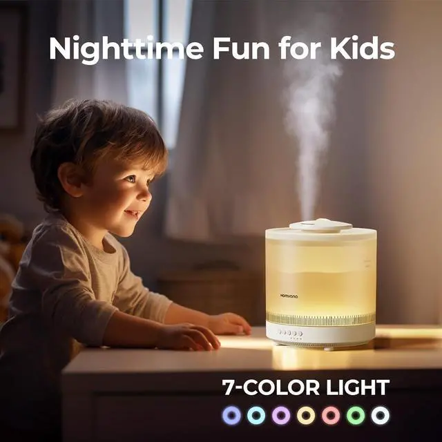 Alt view image 3 of 7 - Homvana Humidifiers for Bedroom 1.8 L Top-Fill Cool Mist Humidifier for Baby Nursery Plants Kids Home, 3-in-1 Diffuser with Night Light, Auto Mode, Esserntial Oil, BPA Free, 30H Working Time