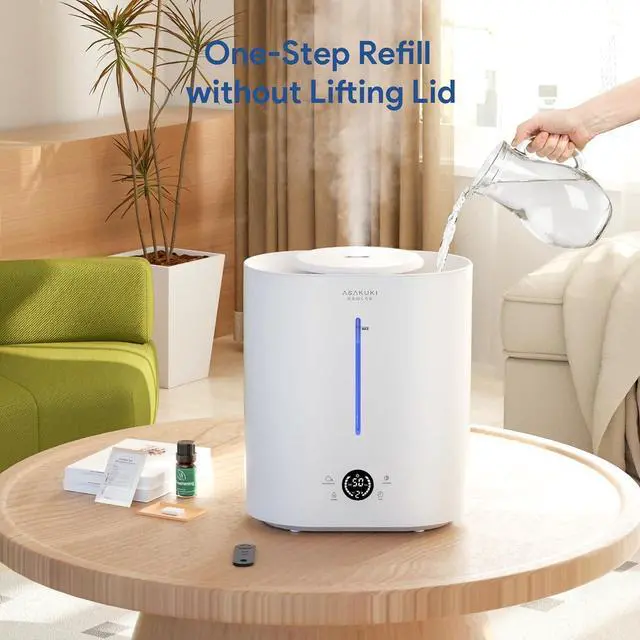 Alt view image 5 of 7 - ASAKUKI Humidifiers for Bedroom Large Room, 4L Adjustable Humidity Control Top-Fill Cool Mist Air Humidifier with Remote, 40H Runtime, Aroma Diffuser, Night Light, Auto Shut-Off for Baby Nursery Plant