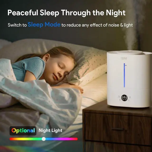 Alt view image 6 of 7 - ASAKUKI Humidifiers for Bedroom Large Room, 4L Adjustable Humidity Control Top-Fill Cool Mist Air Humidifier with Remote, 40H Runtime, Aroma Diffuser, Night Light, Auto Shut-Off for Baby Nursery Plant