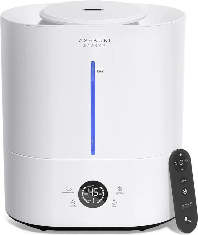Main image of ASAKUKI Humidifiers for Bedroom Large Room, 4L Adjustable Humidity Control Top-Fill Cool Mist Air Humidifier with Remote, 40H Runtime, Aroma Diffuser, Night Light, Auto Shut-Off for Baby Nursery Plant