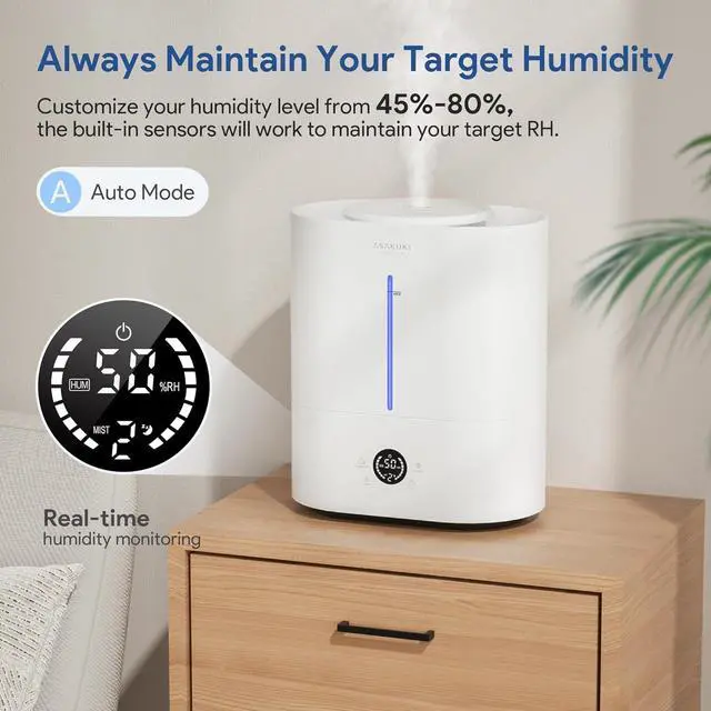 Alt view image 3 of 7 - ASAKUKI Humidifiers for Bedroom Large Room, 4L Adjustable Humidity Control Top-Fill Cool Mist Air Humidifier with Remote, 40H Runtime, Aroma Diffuser, Night Light, Auto Shut-Off for Baby Nursery Plant