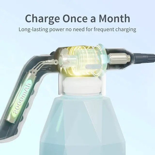 Alt view image 3 of 6 - Diivoo Electric Spray Bottle 2L/0.5Gallon, Rechargeable Battery Powered Sprayer with Adjustable Nozzle, Automatic Watering Can for Indoor/Outdoor Plant Mist and Home Cleaning