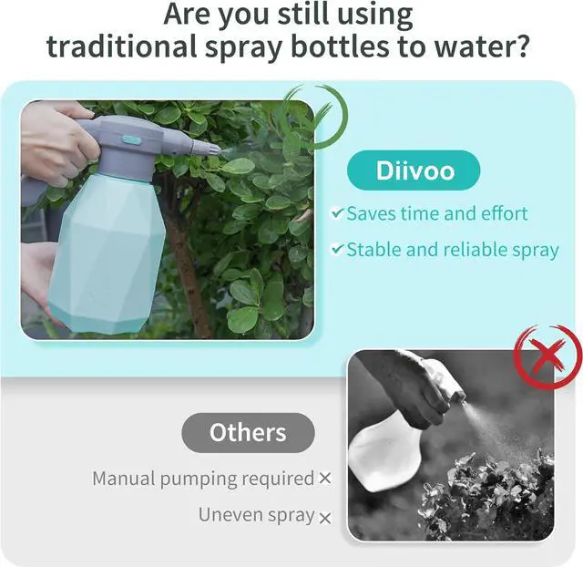 Alt view image 2 of 6 - Diivoo Electric Spray Bottle 2L/0.5Gallon, Rechargeable Battery Powered Sprayer with Adjustable Nozzle, Automatic Watering Can for Indoor/Outdoor Plant Mist and Home Cleaning
