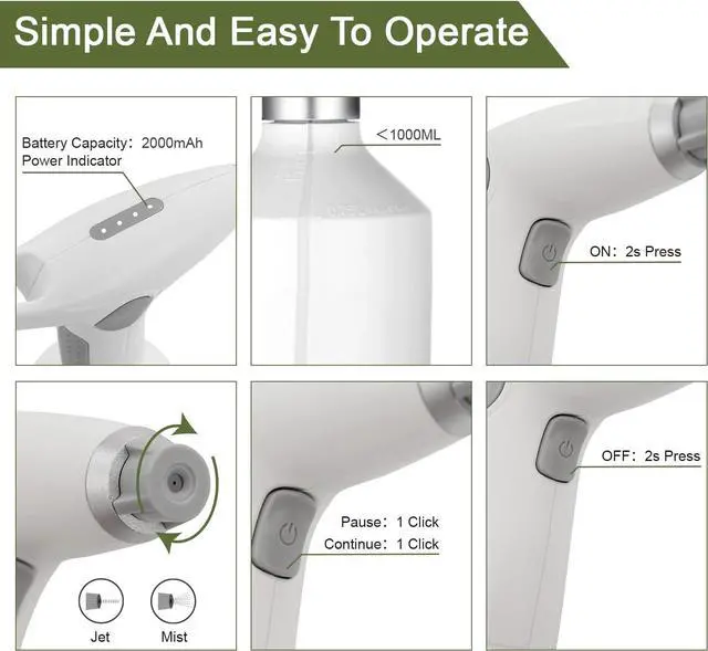 Alt view image 7 of 7 - Electric Spray Bottle, LAWNFUL Plant Spray 0.26 Gallon with Adjustable Nozzle for Garden, Indoor and Outdoor Plant, Also Works as Automatic Sprayer Mister to Contain Alcohol for House Cleaning