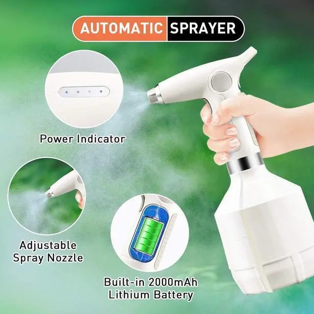 Alt view image 6 of 7 - Watering Can Hand-held Watering Sprayer, Li-Battery and Rechargeable 33 oz Mister Water Spray Bottle with Adjustable Nozzle Ergonomic Grip for Indoor Gardening, Cooling and Cleaning (White)