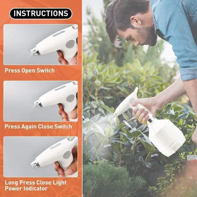 Alt view image 5 of 7 - Watering Can Hand-held Watering Sprayer, Li-Battery and Rechargeable 33 oz Mister Water Spray Bottle with Adjustable Nozzle Ergonomic Grip for Indoor Gardening, Cooling and Cleaning (White)