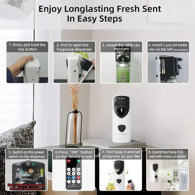 Alt view image 3 of 7 - Automatic Air Freshener Spray Dispenser Programmable Fragrance Dispenser with Remote Fit for 5.25-10.5 oz Spray Refills | Wall Mount Aerosol Dispenser Spray Holder for Home Office Bathroom Hotel