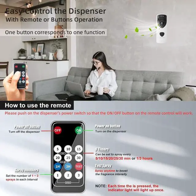 Alt view image 5 of 7 - Automatic Air Freshener Spray Dispenser Programmable Fragrance Dispenser with Remote Fit for 5.25-10.5 oz Spray Refills | Wall Mount Aerosol Dispenser Spray Holder for Home Office Bathroom Hotel