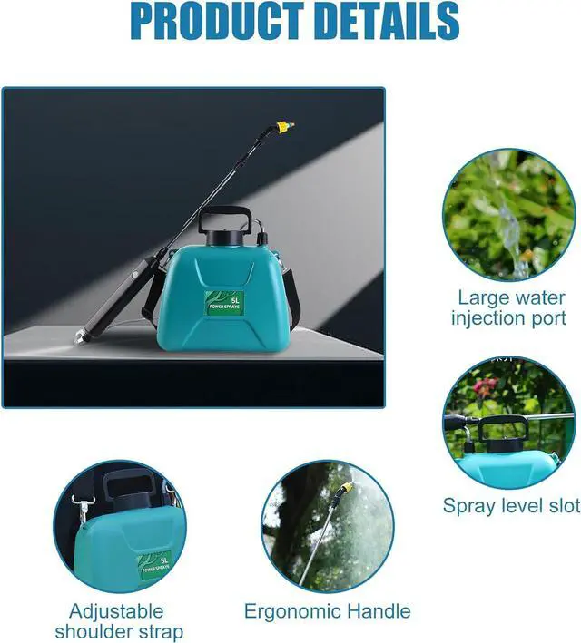 Alt view image 5 of 7 - 1.35 Gallon/5L Battery Powered Sprayer, Electric Garden Plant Sprayer with 3 Mist Nozzles, Rechargeable Handle and Adjustable Shoulder Strap, Portable Automatic Electric Sprayers for Yard Lawn