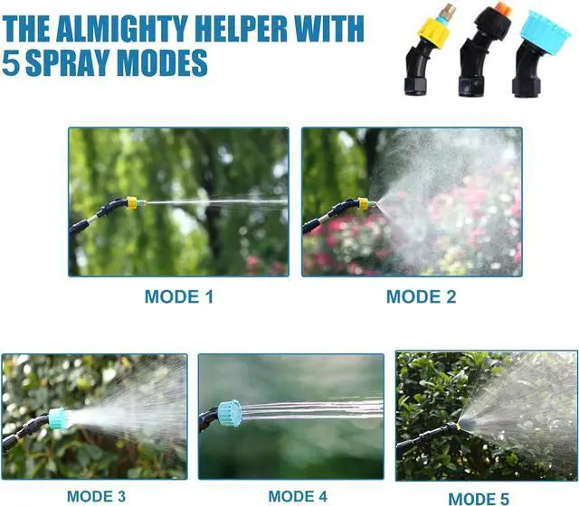 Alt view image 3 of 7 - 1.35 Gallon/5L Battery Powered Sprayer, Electric Garden Plant Sprayer with 3 Mist Nozzles, Rechargeable Handle and Adjustable Shoulder Strap, Portable Automatic Electric Sprayers for Yard Lawn