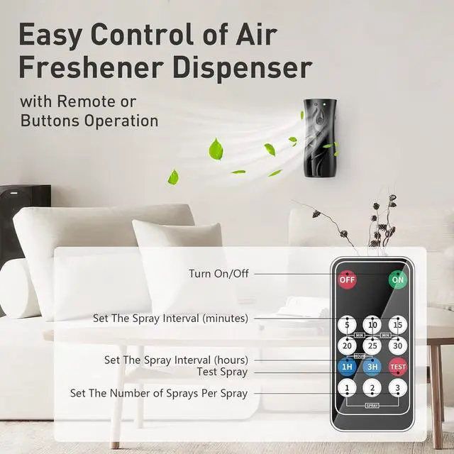 Alt view image 6 of 7 - HOUSEHOLD WORLD Automatic Air Freshener Spray Dispenser, Wall/Standing Battery Powered Aerosol Spray Dispenser with Remote Control for Bathroom, Hotel, Office, Commercial (Black)