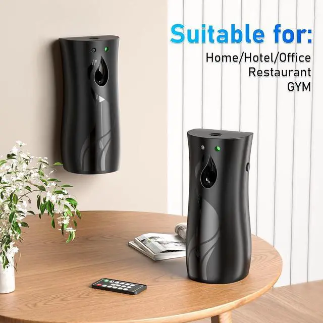 Alt view image 2 of 7 - HOUSEHOLD WORLD Automatic Air Freshener Spray Dispenser, Wall/Standing Battery Powered Aerosol Spray Dispenser with Remote Control for Bathroom, Hotel, Office, Commercial (Black)