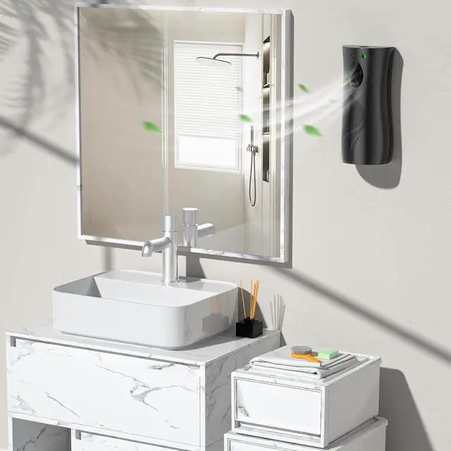 Alt view image 5 of 7 - HOUSEHOLD WORLD Automatic Air Freshener Spray Dispenser, Wall/Standing Battery Powered Aerosol Spray Dispenser with Remote Control for Bathroom, Hotel, Office, Commercial (Black)