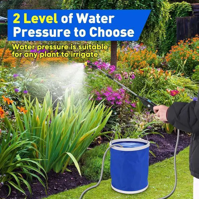 Alt view image 7 of 7 - BlumWay Battery Powered Sprayer 2.9 Gallon, Powerful Electric Sprayer with 2 Mist Nozzles, Rechargeable Handle, Retractable Wand, Foldable Bucket,Garden Sprayer with 196.8Inch Watering Tube for Lawn