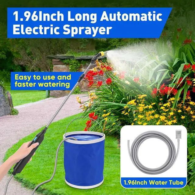 Alt view image 6 of 7 - BlumWay Battery Powered Sprayer 2.9 Gallon, Powerful Electric Sprayer with 2 Mist Nozzles, Rechargeable Handle, Retractable Wand, Foldable Bucket,Garden Sprayer with 196.8Inch Watering Tube for Lawn