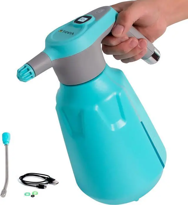 Main image of 0.5 Gallon/2L Battery Powered Sprayer, T TOVIA Electric Sprayer with Adjustable Mist Nozzle and Extension Nozzle, USB Rechargeable Automatic Spray Bottle for Plants, Household Cleaning