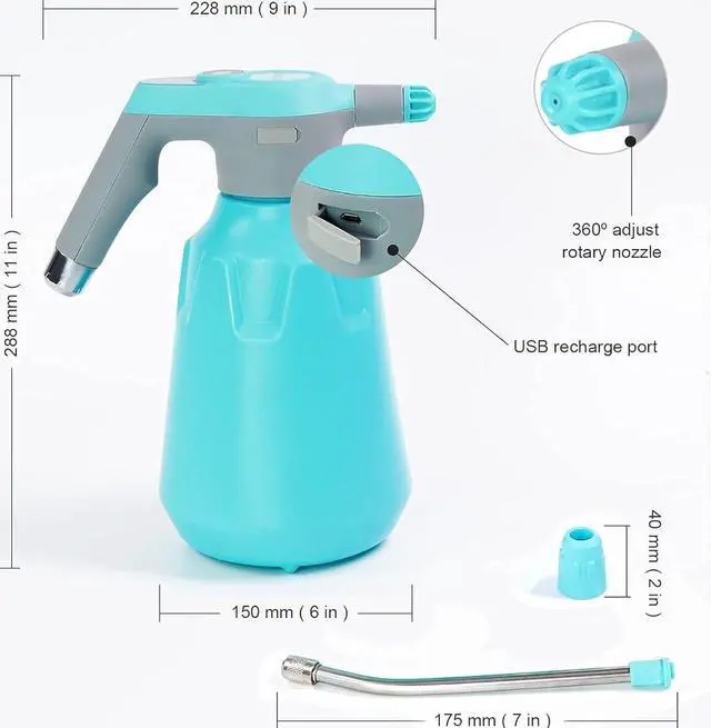 Alt view image 7 of 7 - 0.5 Gallon/2L Battery Powered Sprayer, T TOVIA Electric Sprayer with Adjustable Mist Nozzle and Extension Nozzle, USB Rechargeable Automatic Spray Bottle for Plants, Household Cleaning