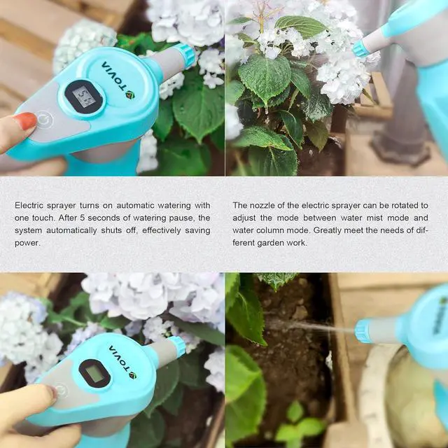 Alt view image 6 of 7 - 0.5 Gallon/2L Battery Powered Sprayer, T TOVIA Electric Sprayer with Adjustable Mist Nozzle and Extension Nozzle, USB Rechargeable Automatic Spray Bottle for Plants, Household Cleaning