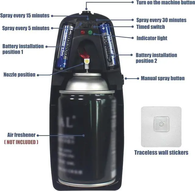 Alt view image 5 of 7 - Automatic Air Freshener Spray Dispenser (2-Pack) ,Free Standing or Wall Mounted Automatic Aerosol Spray Dispenser Adjustable Aromatherapy Machines for Bedrooms, Bathrooms,Offices, Hotels (Black)