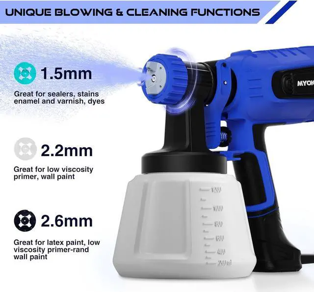 Alt view image 3 of 7 - Paint Sprayer, 700W Home HVLP Electric Paint Spray Gun with 1200ml Container, Paint Gun with 4 Nozzle Sizes, Lightweight, Easy Spraying and Cleaning Perfect for Painting Project, Furniture(Blue)