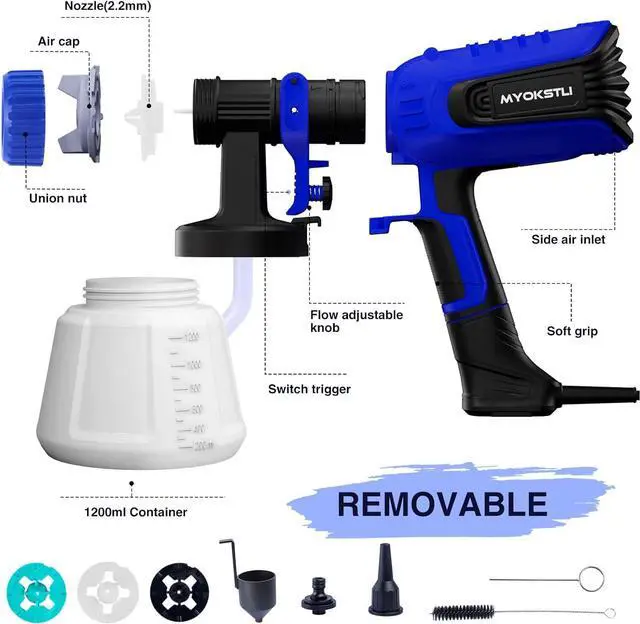Alt view image 6 of 7 - Paint Sprayer, 700W Home HVLP Electric Paint Spray Gun with 1200ml Container, Paint Gun with 4 Nozzle Sizes, Lightweight, Easy Spraying and Cleaning Perfect for Painting Project, Furniture(Blue)