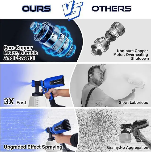 Alt view image 4 of 7 - Paint Sprayer, 700W Home HVLP Electric Paint Spray Gun with 1200ml Container, Paint Gun with 4 Nozzle Sizes, Lightweight, Easy Spraying and Cleaning Perfect for Painting Project, Furniture(Blue)